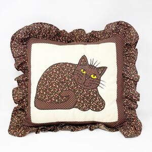 Apple Kay Originals Chocolate Brown Micro Floral Ruffle Cat Kitten Throw Pillow
